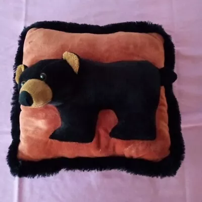 3D Animal Pillow 12x12 Plush Black Bear Fringe Brown Cabin Woods Decor Bed Throw • $18.25