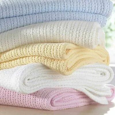 £5.99 • Buy 70 X 90cm Baby Cellular Blanket Moses Basket Crib Pram Cot Bed 100% Cotton