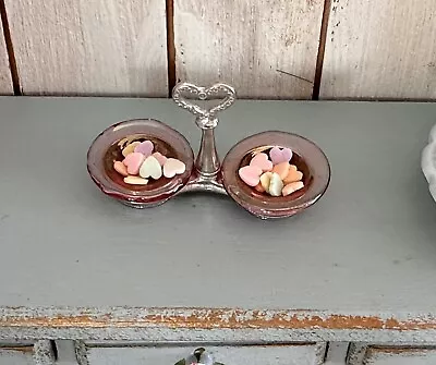 Dollhouse Miniature Cranberry Heart Shaped Glass Tray & Candy By Philip Grenyer • $44.44