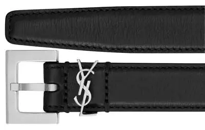 New Ysl Saint Laurent Logo Cassandre Embossed Smooth Leather Belt 100/40 • $425.99
