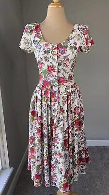 Vintage EXPO Floral Cottagecore Tea Party Fit Sweetheart Flare Midi Dress S • $49.99