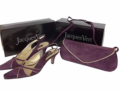 Jacques Vert Set Of Purple Velvet Suede Shoes (40) And Matching Handbag  • £65