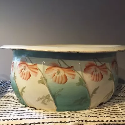 Large Vintage French Enamel Bowljardiniereplantergarden Etc Flower Decorated. • £40