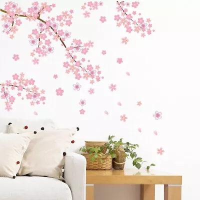 Pink Cherry Blossom Wall Stickers Beautiful Flower Tree Branch Art Decals • $18.72