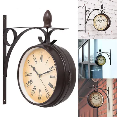£16.91 • Buy Wrought Iron Double Sided Wall Clock Round Chandelier WallSide Hanging W/ Scroll