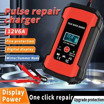 12V 6A Auto Smart Lead-acid GEL Battery Charger Car Motorcycle LCD Orange • $14.99