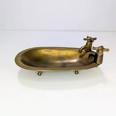 CUTE Vintage Brass Bathtub Bar Soap Holder Bathroom Trinket Dish Faucet Patina • $24.99