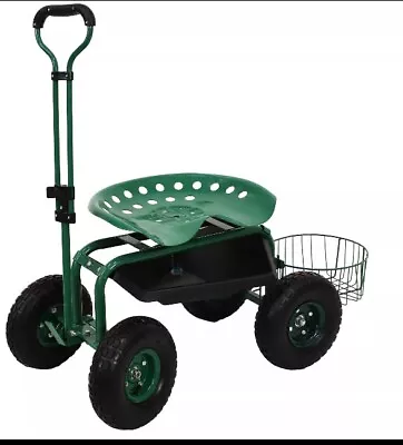 Steel Rolling Garden Cart With Swivel Steering/Planter - Green By Sunnydaze • £131.15