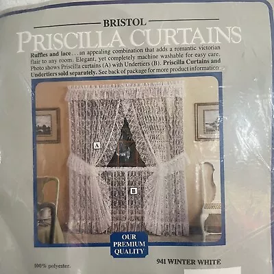 Vintage Priscilla Ivory Lace Curtains Panel Set Ruffles Sears Pair 94W X 45L • $49.99