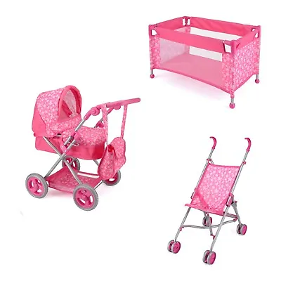 £245.99 • Buy Snuggles Pink Toy Pram + Buggy Stroller + Travel Cot Kids Baby Doll