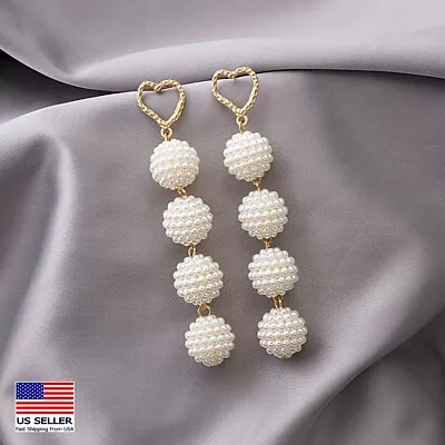 Women 925 Sterling Silver Earring Stud Creative Ball Love Heart Gold Long Tassel • $9.99