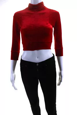 Liza Bruce Womens Vintage Velvet Turtleneck Long Sleeve Crop Top Red Size S • $42.69