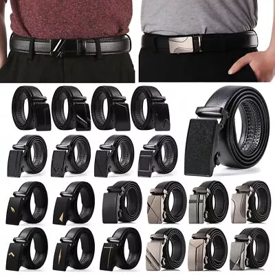 Men's Fashion Strap Waistbelt Automatic Buckle Ratchet Waistband Leather Belts • £4.69