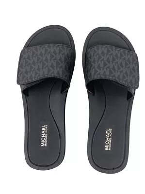 Women MK Michael Kors Wade MK Logo Slide Sandals Mini MK Logo Black • $64.49