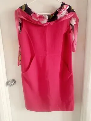 Oscar De La Renta Hot Pink Wool Dress With Odlr Scarf Made In Italy Size Us 10 • $94.13