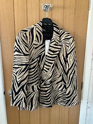 BNWT ZARA Zebra Animal Print Loose Fit Blazer Size XL • £59.99