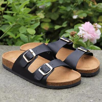 Ladies Comfort Summer Beach Buckle Slip On Flat Wide Mules Sliders Sandals Size • £7.95