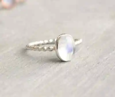 Sterling Silver Moonstone Ring   Rainbow Moonstone Stacking Ring   June Birth • $15.19