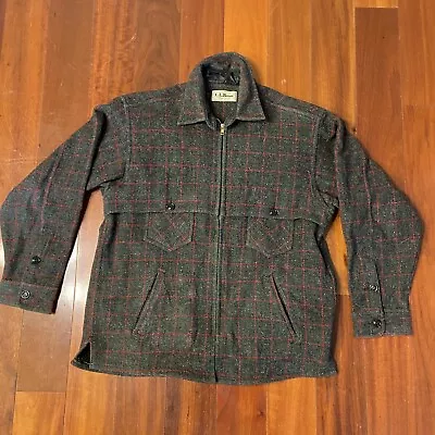 Vintage L.L BEAN Mens Large Gray Plaid Wool Hunting Coat Cape Style • $99.99