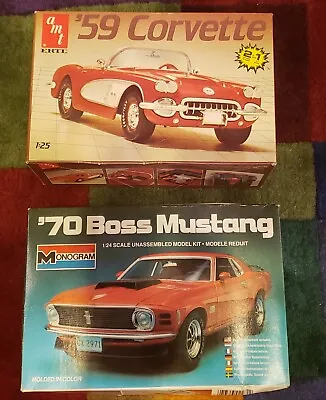 Vintage AMT '59 Corvette &monogram '70 Boss Mustang Models NEW (open Box) • $20