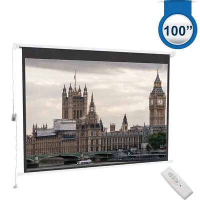 Electric Projector Screen Motorized 4:3 16:9 Home Cinema Remote 72/84/100/120'' • £75.99