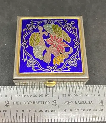 Vintage Square Flower Cloisonne Pill Box Or Trinket Case + Free Shipping • $15