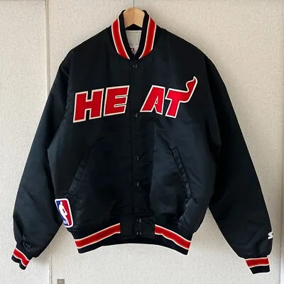 Vintage Rare Miami Heat NBA Starter Satin Jacket Black Red Mens Large • $160
