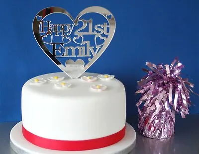 Personalised Birthday Cake Topper Mirror Acrylic Heart Any Age 18th 21st 30th • £8.50