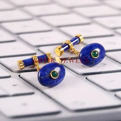 Natural Lapis Lazuli & Onyx With Gold Plated 925 Sterling Silver Cufflink #4350 • $135.05