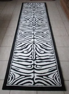 NEW BLACK/WHITE ZEBRA PRINT ANIMAL THEMED FLOOR HALLWAY RUNNER RUG 80x300CM • $159