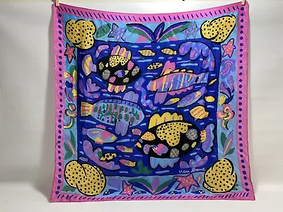 KEN DONE Vintage Silk Tropical Fish Scarf Large 29” Square Blue Pink Yellow • £43.43