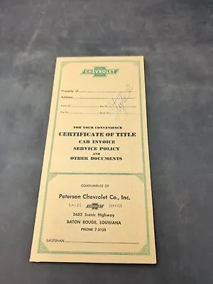 Chevrolet Car Papers Envelope Dealership Dealer Vintage Title Invoice Documents  • $18