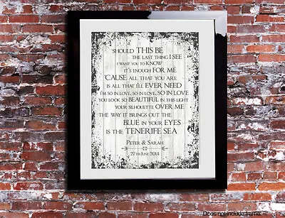 Tenerife Sea Ed Sheeran Lyrics Wedding Song Personalised Canvas Print Keepsake • £6.49