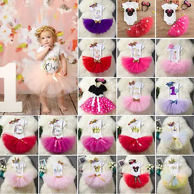 £14.16 • Buy Kid Girls Baby 1st Birthday Party Dress Tutu Tulle Skirt Headband Outfit Set-