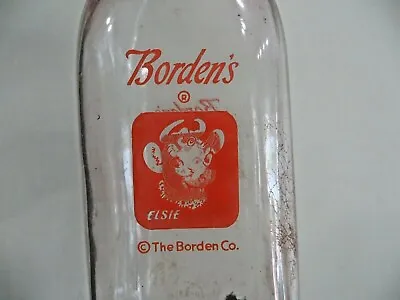 Elsie The Cow The Bordon Co. Bordon Milk Wide Mouth Clear Glass 1 Qt Bottle • $15