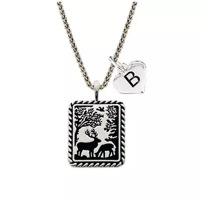 Custom Deer Elk Nature Scene Huntress Silver Necklace & Pendant Choose Initial • $23.49