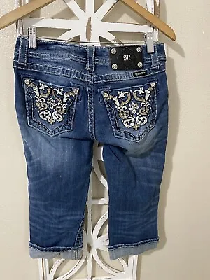 MISS ME CUFFED CAPRI Size 26 STUD FAUX LEATHER POCKET JEANS JP5395P2    **J40 • $19.98