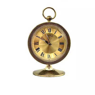 Bulova Caravelle Pedestal Wind Up Alarm Clock Roman Numerals Felt Bottom 6 Inch • $25.34