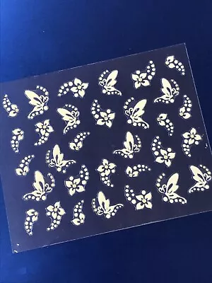 3D Rhinestone Nail Decal Stickers White Flowers Butterflies Nail Art Decor  • $2.99