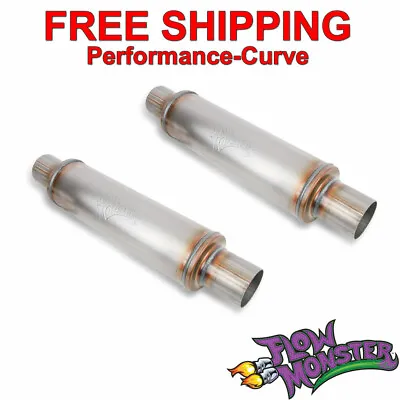 (Pair) FlowMonster Stainless Resonator Muffler 2.5 In / Out 4  Round 10416-FM • $94.95