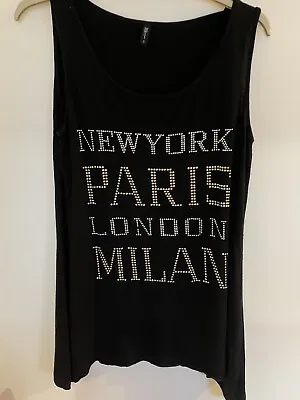 Ladies Black Sleeveless Tshirt New York  Paris London Milan - Small • £3