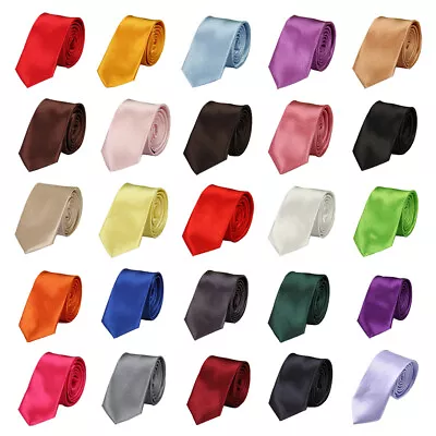 Mens Ties Plain Satin Solid Color Slim Skinny Formal Party Wedding Thin Neck Tie • £3.59