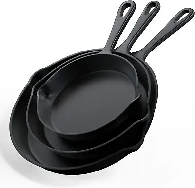£18.99 • Buy Nuovva Pre-Seasoned Cast Iron Skillet Frying Pans Oven Safe Cookware 3pcs