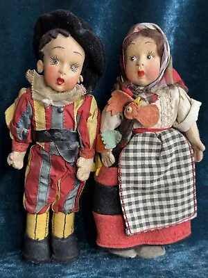 Lot Of 2 Vintage Italian 7.25” Fiori Felt Lenci Type Mascotte Character Dolls • $52