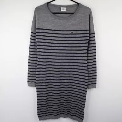 Lacoste Sweater Dress Womens 38 Knit Wool Long Sleeve Lightweight Striped Grey • £7.95