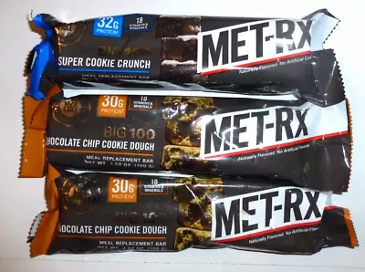 LOT OF 3  MET-Rx Big 100  Super Cookie Crunch Chocolate Bars Cookie Dough • $10.50
