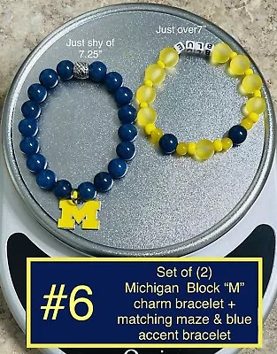 Set Of (2) Michigan Wolverines M Charm Beaded Bracelet + Accent Bracelet • $34