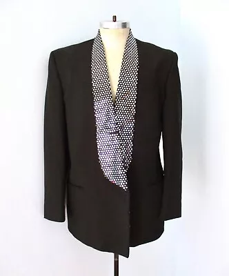 Vtg 70s Falcone Black Prom Formal Disco Tuxedo Jacket Blazer Silver Sequins 42 • $39.99