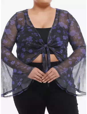 Purple Floral Mesh Girls Bell Sleeve Shrug Plus Size 1 • $23