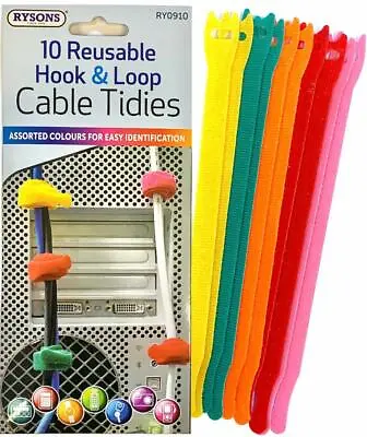 10 Pc Reusable Loop Cable Cord And Nylon Strap Hook Ties Tidy Organiser 5 Colors • £3.39